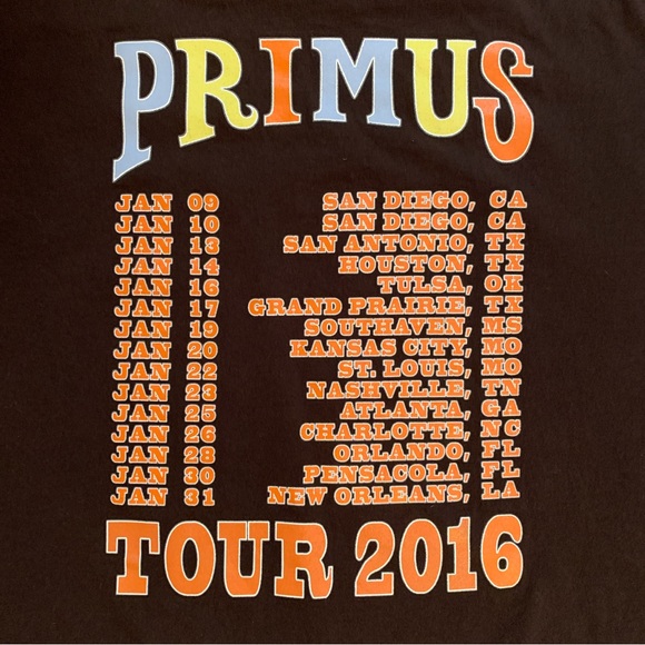 Primus Tour 2016 T-Shirt Chocolate Factory 2-Sided Cities Concert Band Tee 2XL - Picture 5 of 8